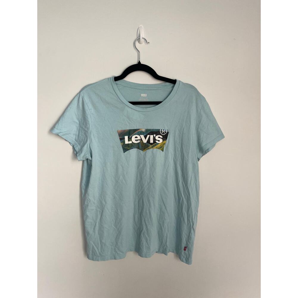 Levis Graphic T Shirt Women XL Blue Crewneck Logo‎ Tee Lightweight Casual